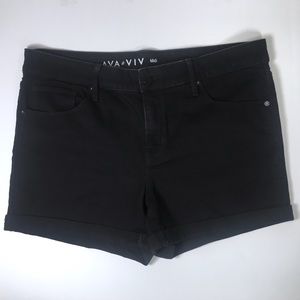 Ava & Viv Black Denim Stretch Cuffed Shorts 14W